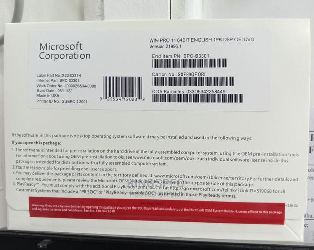 Windows 11 Pro 64bit English 1pk DSP Oei DVD