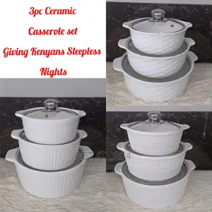 3pc Set Ceramic Serving Dishes With Glass Cove