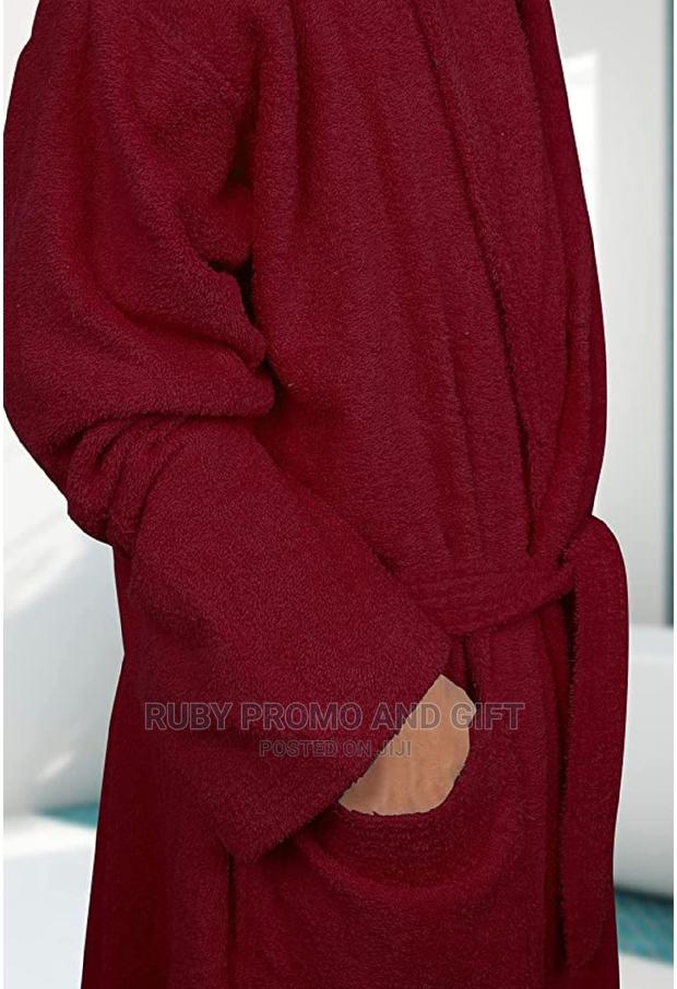 Premium High Quality Cotton Maroon Bath Robe - thumbnail 4