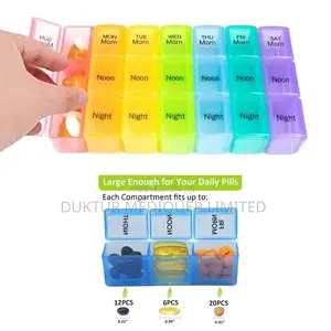 7-Day and Three Times a Day Colored Plastic Pill Organizers