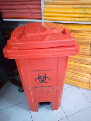 100l Red Bio Hazard Waste Bin With Pedal and Wheels