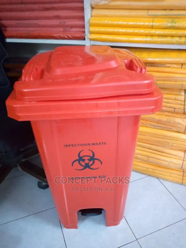 100l Red Bio Hazard Waste Bin With Pedal and Wheels