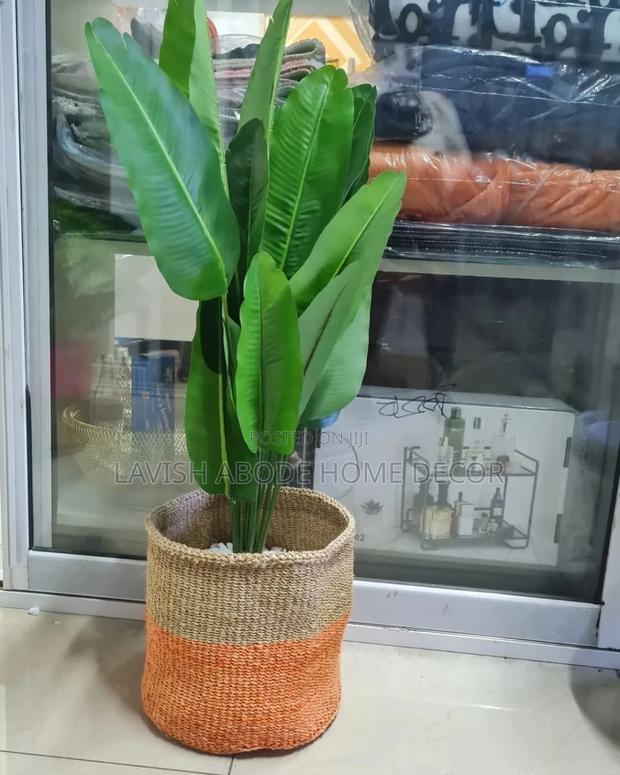Artificial Banana Plant in Orange Wooven Kiondo Basket - main view