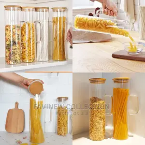 Glass Spaghetti Jar With Bamboo Lid and Handle
