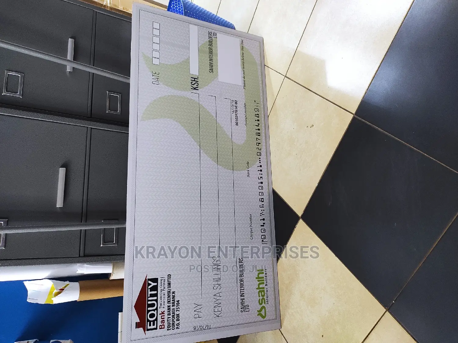 Dummy Check in Nairobi Central Printing Services, Krayon Enterprises