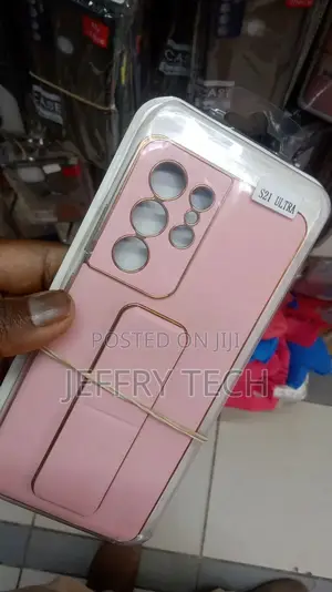 Samsung S21 Ultra Magnetic Case With Stand Wrist Strap Pink