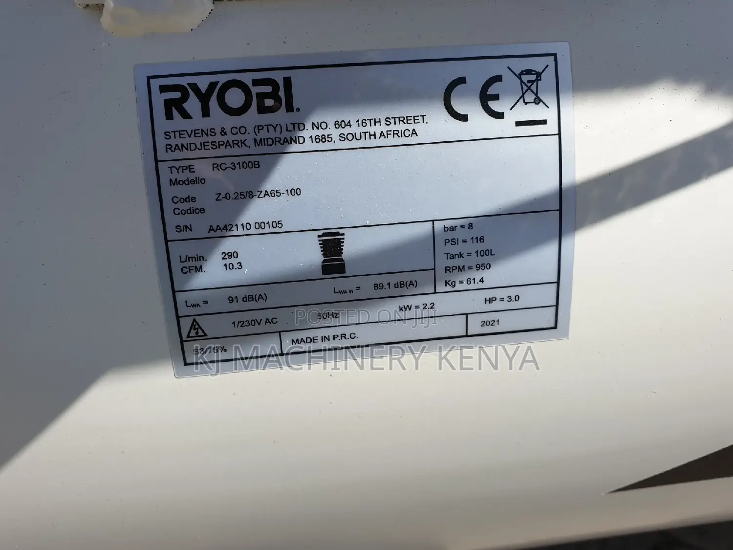 100litres Belt Driven Electric Air Compressor