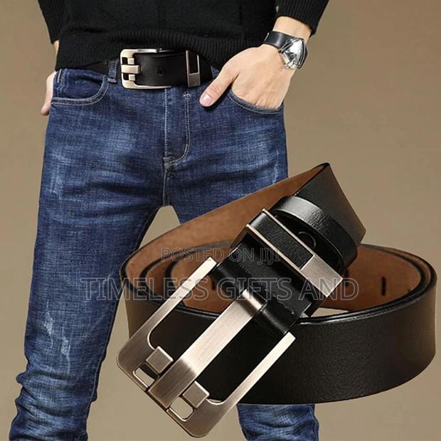Men Black Genuine Leather Belt - thumbnail 2