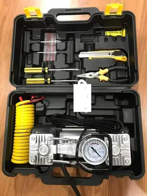 Double Twin Cylinder Tire Inflator +Flat Tire Repair Kit
