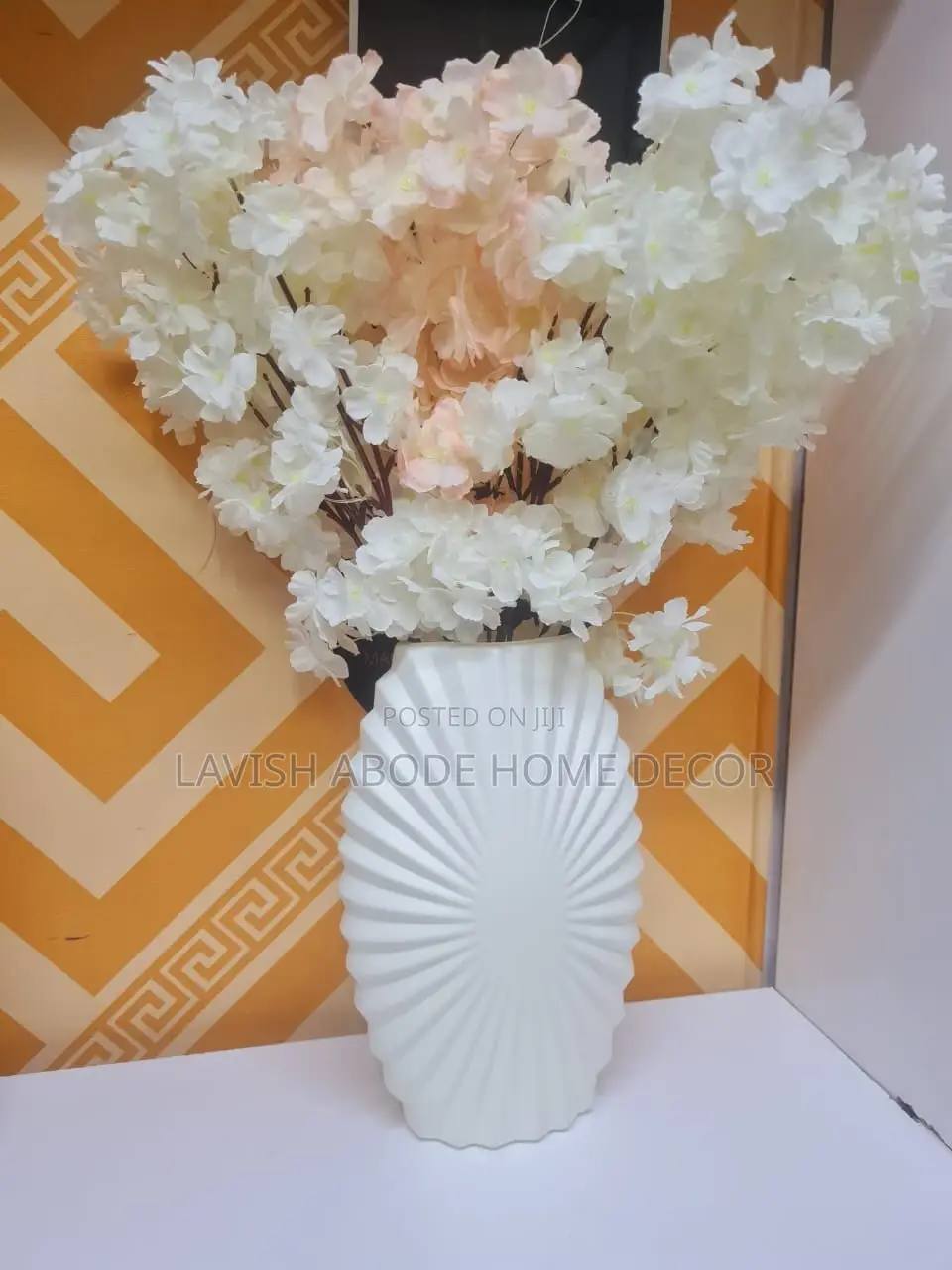 Large Flower Vase With Cherry Blossom White and Peach Flowers
