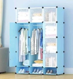 Diy Very Strong Portable 3 Column Plastic Wardrobe-Blue - thumbnail 2