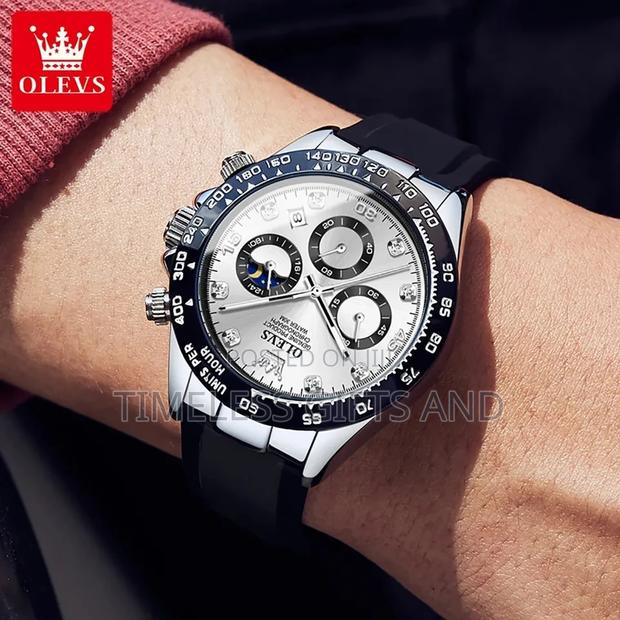 OLEVS 2875 Men Black Silver Chronograph Rubber Watch - thumbnail 3