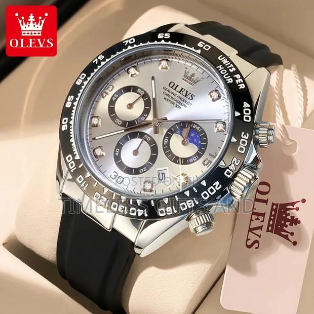 OLEVS 2875 Men Black Silver Chronograph Rubber Watch