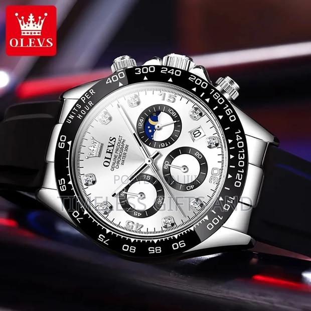 OLEVS 2875 Men Black Silver Chronograph Rubber Watch - thumbnail 4