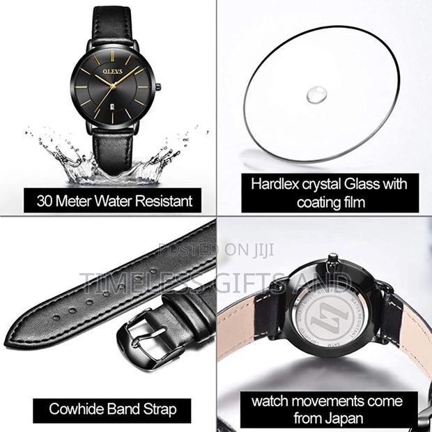 OLEVS Black Leather Simple Ladies Slim Watch - thumbnail 2