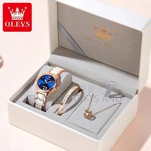 OLEVS 6631 Ladies White Ceramic Blue Face Mechanical Watch - thumbnail 2