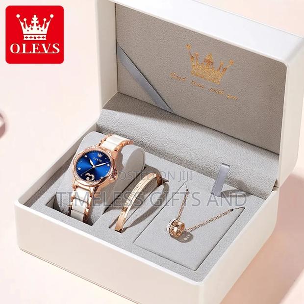 OLEVS 6631 Ladies White Ceramic Blue Face Mechanical Watch - main view