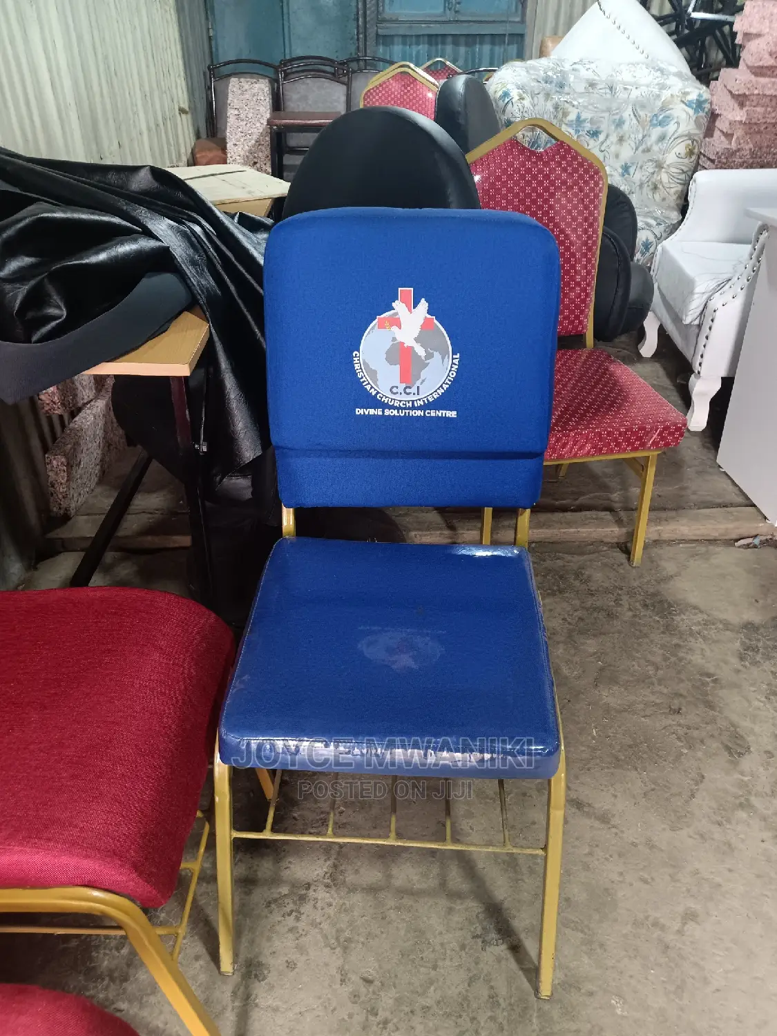 Church Chair With Logo, Blue in Colour