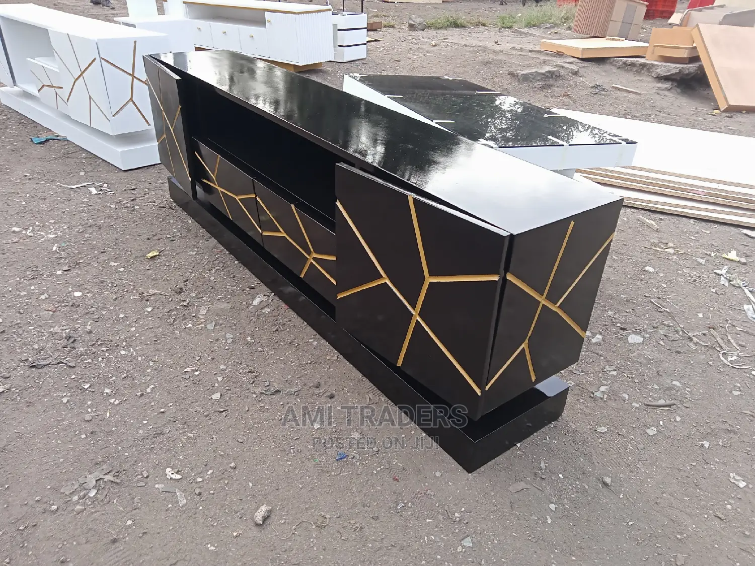 6ft Tv Stand Black Golden