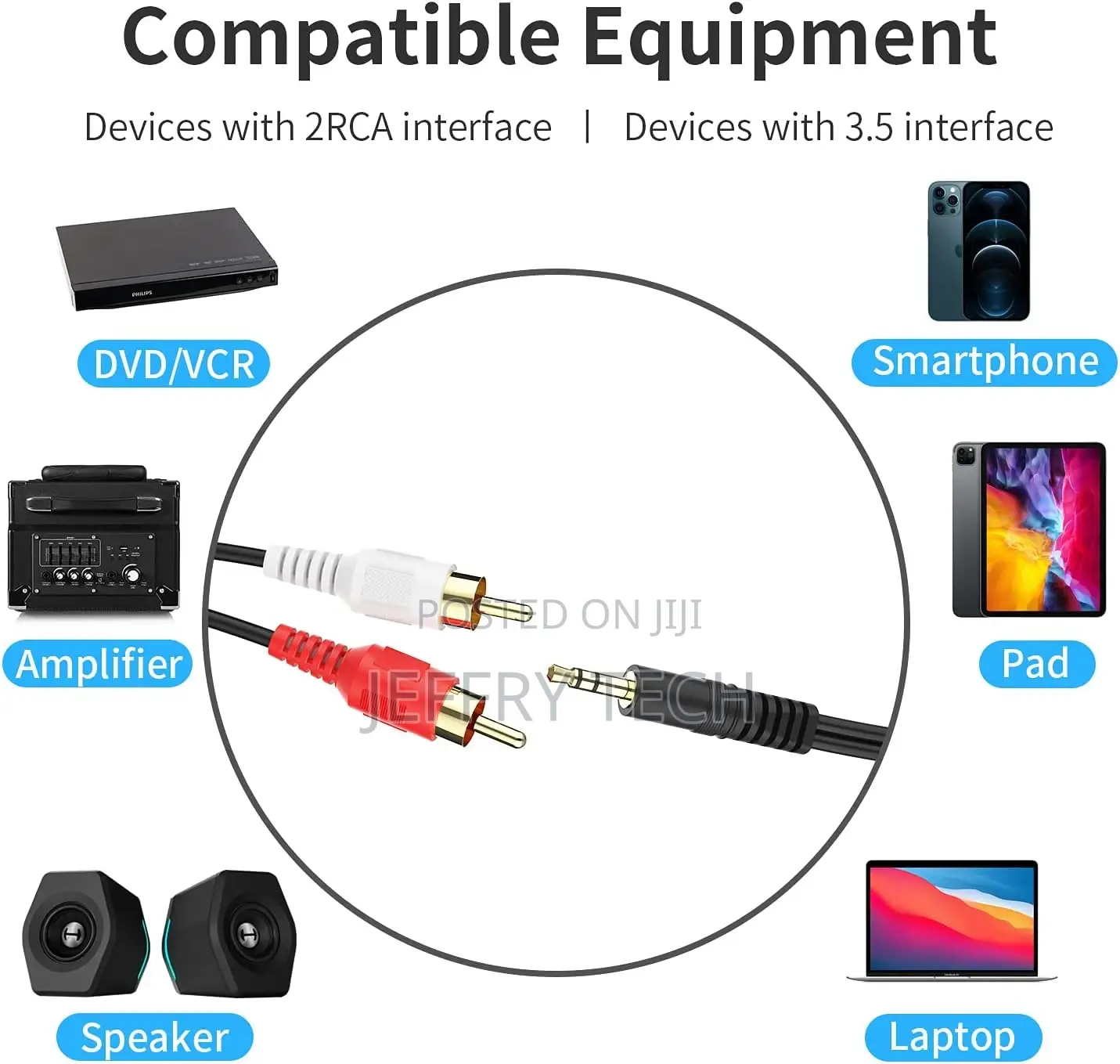 3.5mm to RCA Cable 5m, Abireiv 3.5mm TRS Male to 2RCA Male