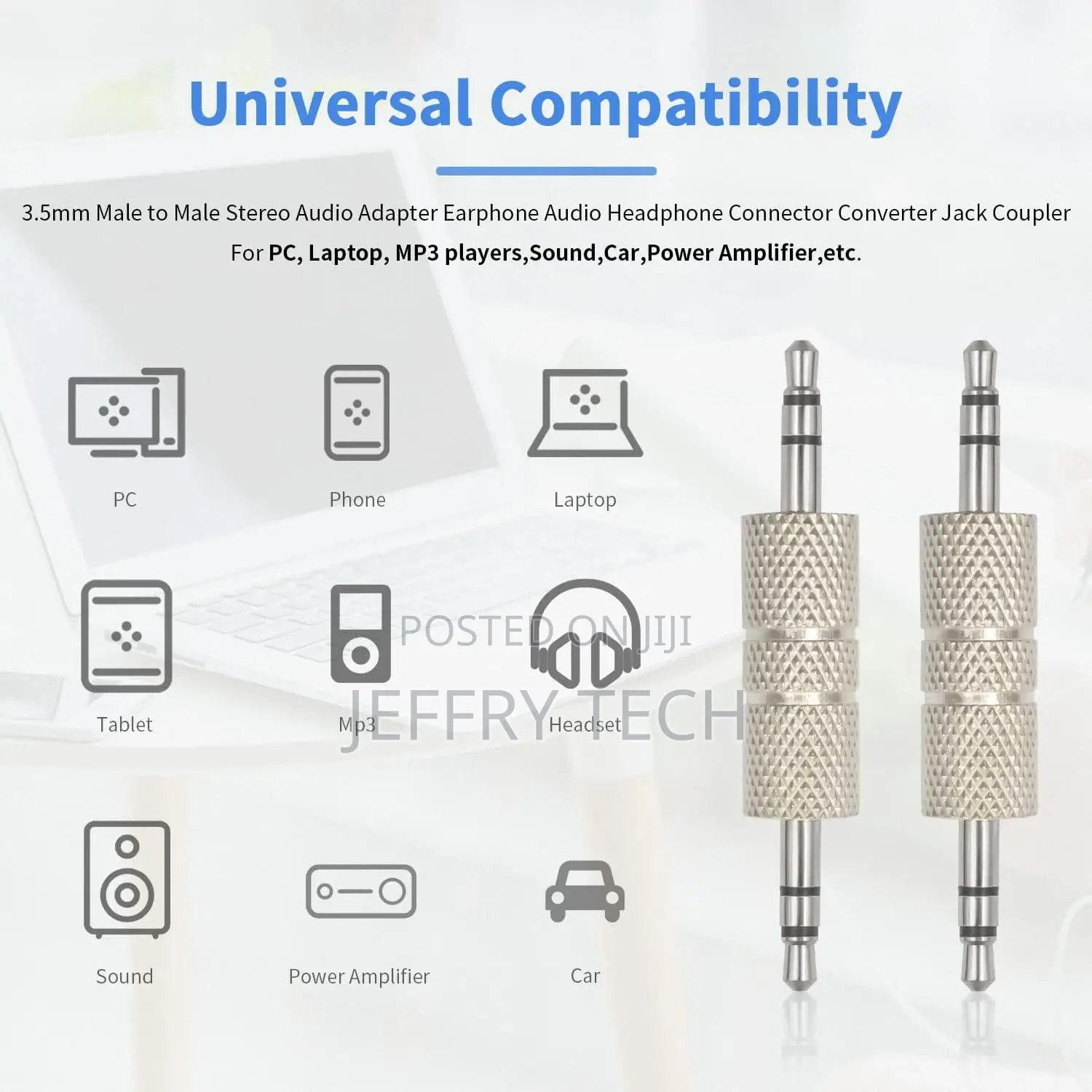 3.5mm Male to Male Audio Adapter, Metal Silver 3 Pole 3.5mm
