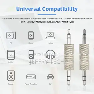 3.5mm Male to Male Audio Adapter, Metal Silver 3 Pole 3.5mm