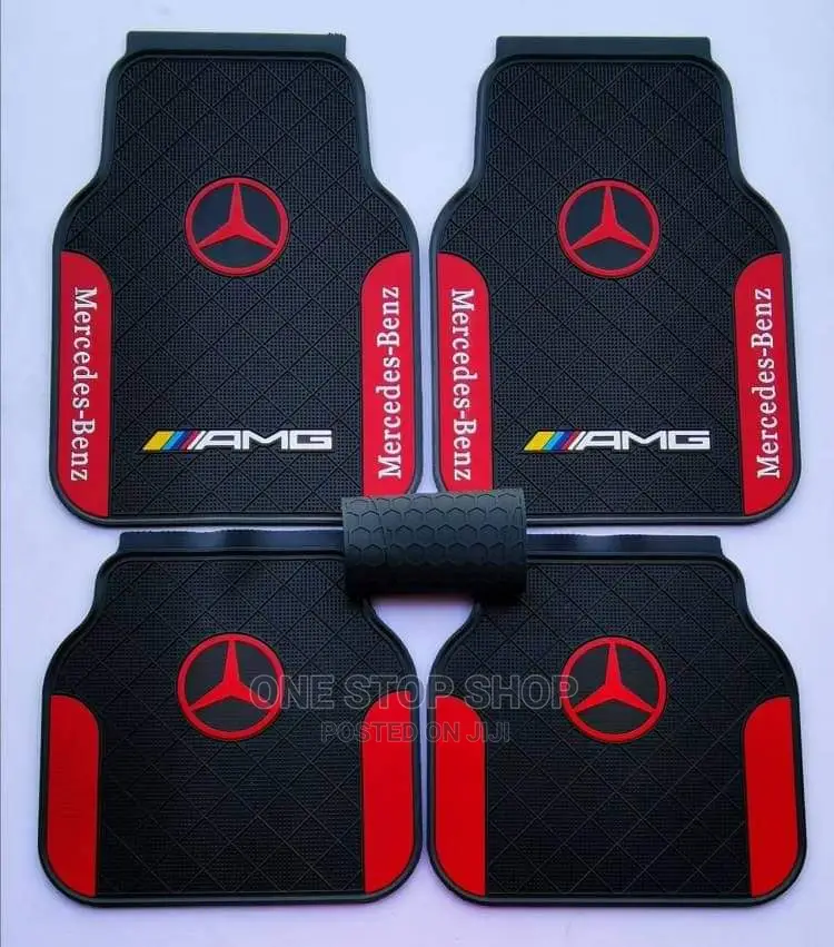 Merecedes Rubber Non Slip Mats With Red Logo