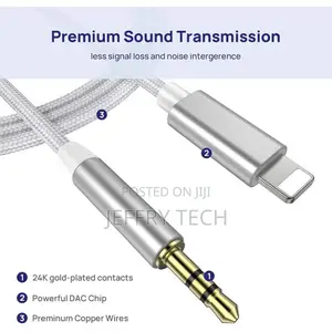 3ft for Lighting to AUX Cable Car Converter 3.5mm Jack Male
