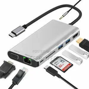 8 in 1 Type-C to HDMI VGA Hub Network Card Expansion Dock US
