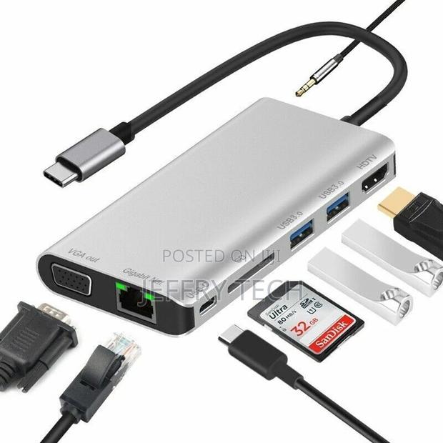 8 in 1 Type-C to HDMI VGA Hub Network Card Expansion Dock US