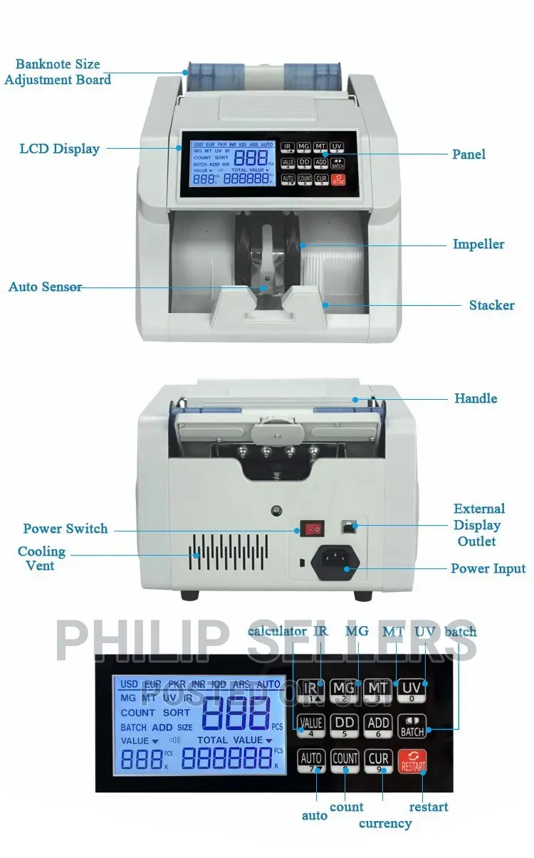 USD / EURO Cash Machine Bill Money Currency Counter With UV