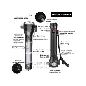 Solar Powered Self Defence Led Flashlight Torch
