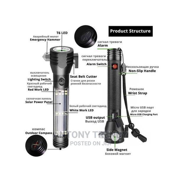 Solar Powered Self Defence Led Flashlight Torch