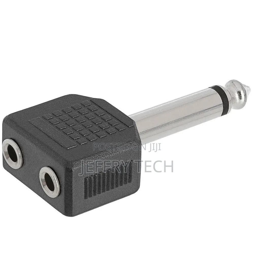 6.35mm Mono Plug to 2x 3.5mm Stereo Jack Adapter Audio Port