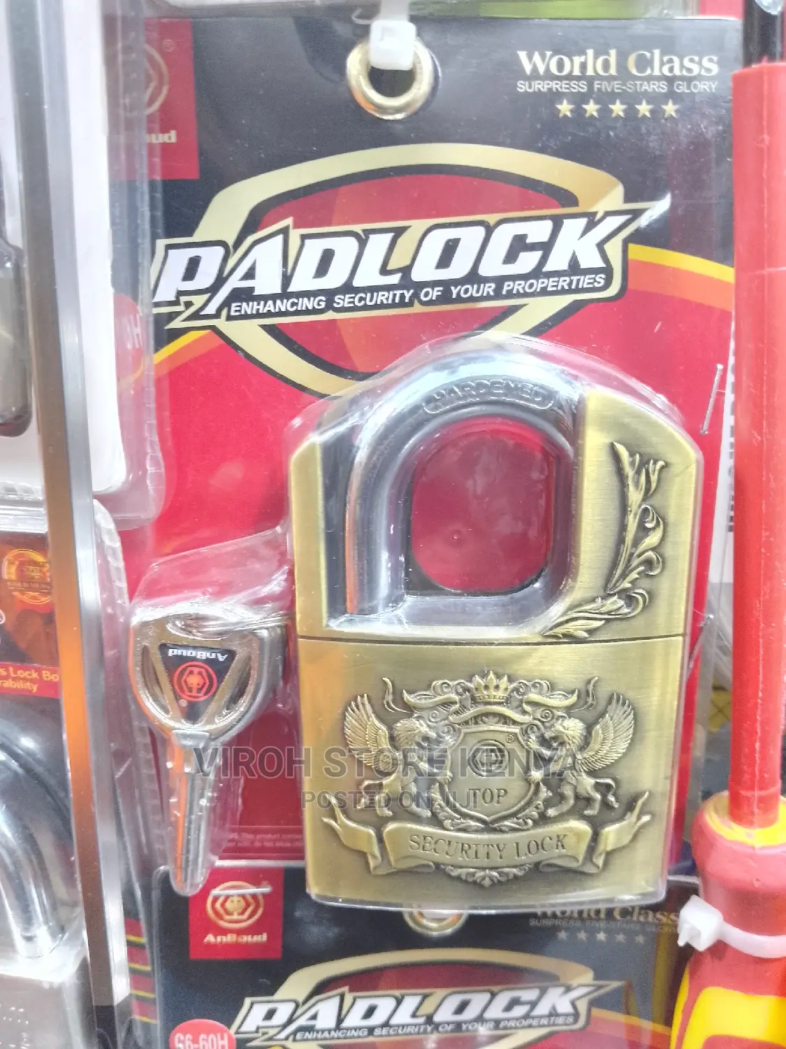 Anboud Padlock Brass 60mm 5 Star Big Dor Lock Needle Key