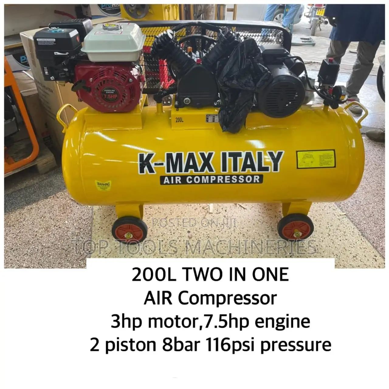200ltr 2in1 Petrol N Electric Air Compressor 7.5hp 3hp
