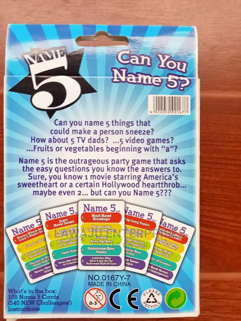 Name 5 Card Game
