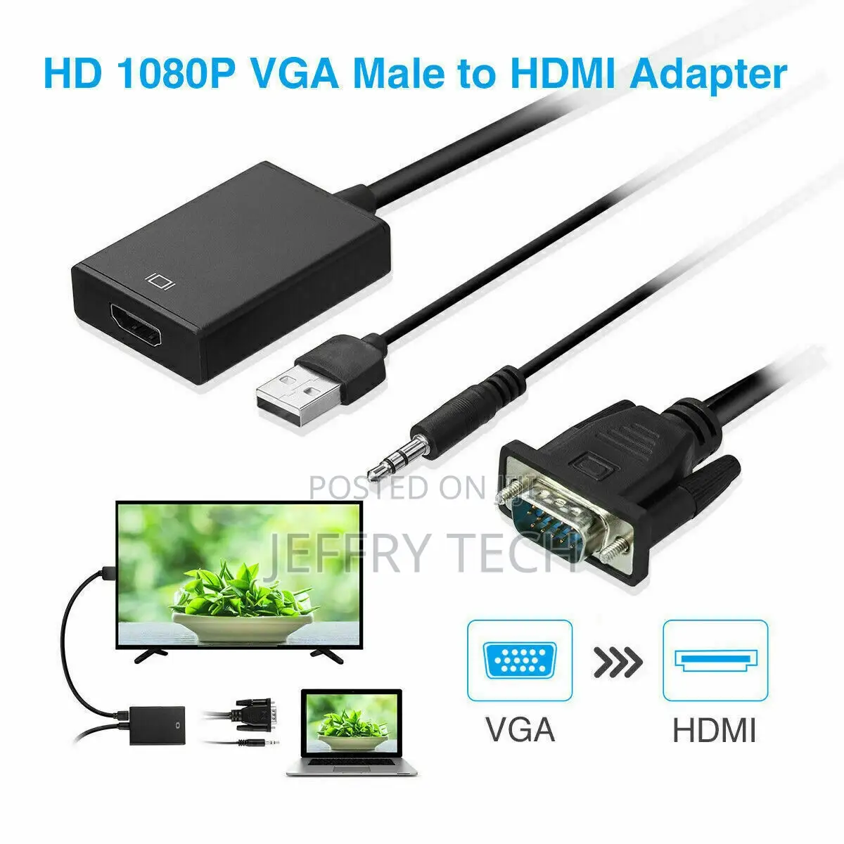 VGA to HDMI Converter 1080P HD Adapter With Audio Cable For