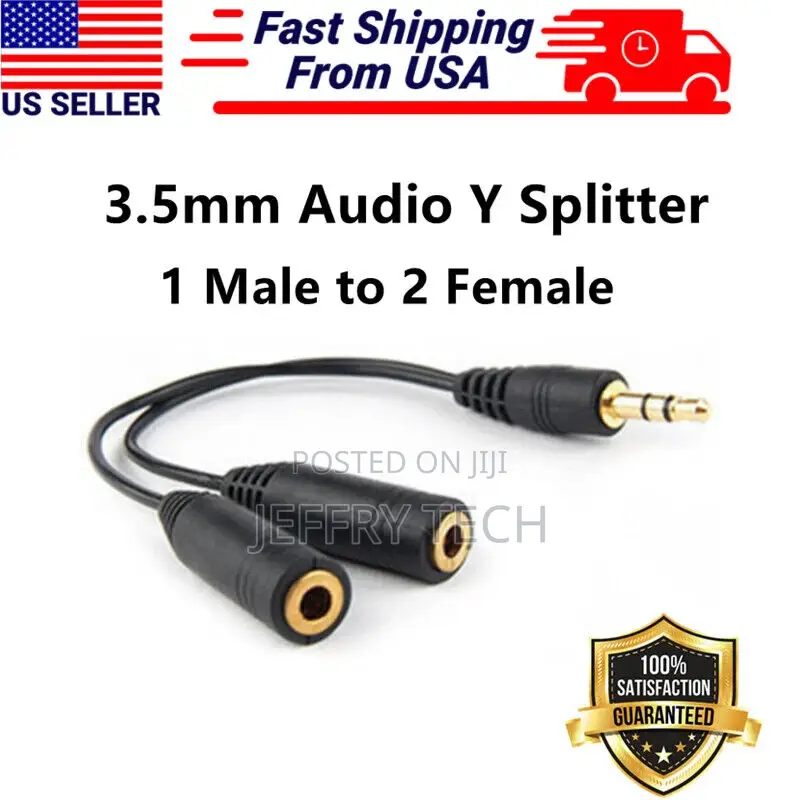 3.5mm AUX Audio Splitter 1 Male to 2 Female Headphone Y Cabl