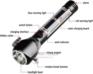 Rechargeable Solar Powered Flashlight With Glass Breaker