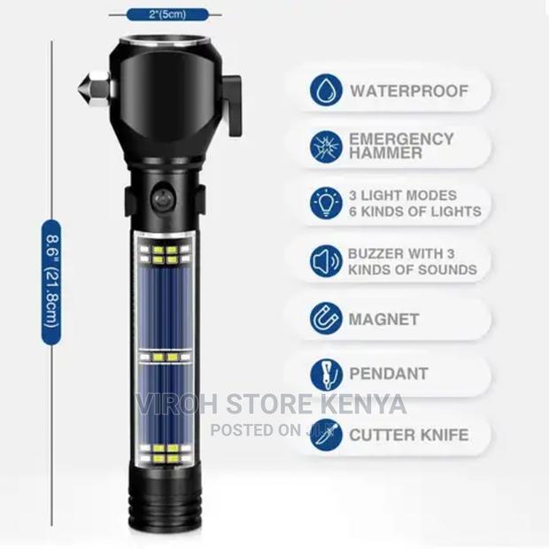 Alarm Torch With Magnetic Knife Solar Hammer Power Bank