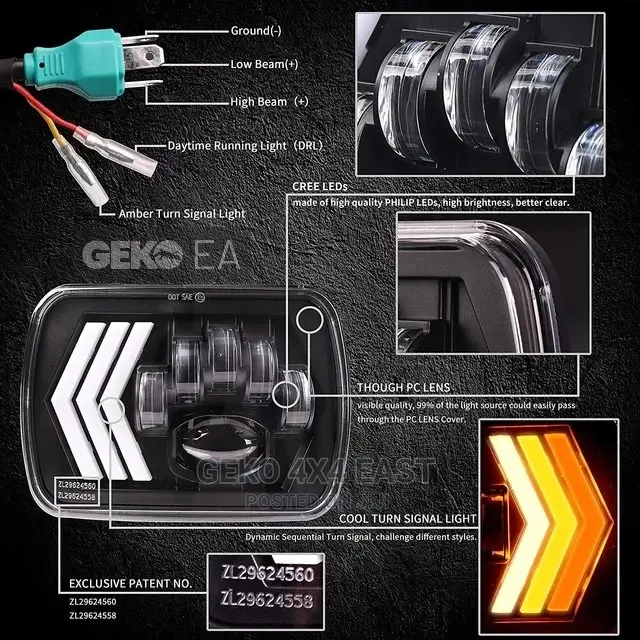 5x7 INCH LED Headlights, JEEP, HILUX (Old Shape)