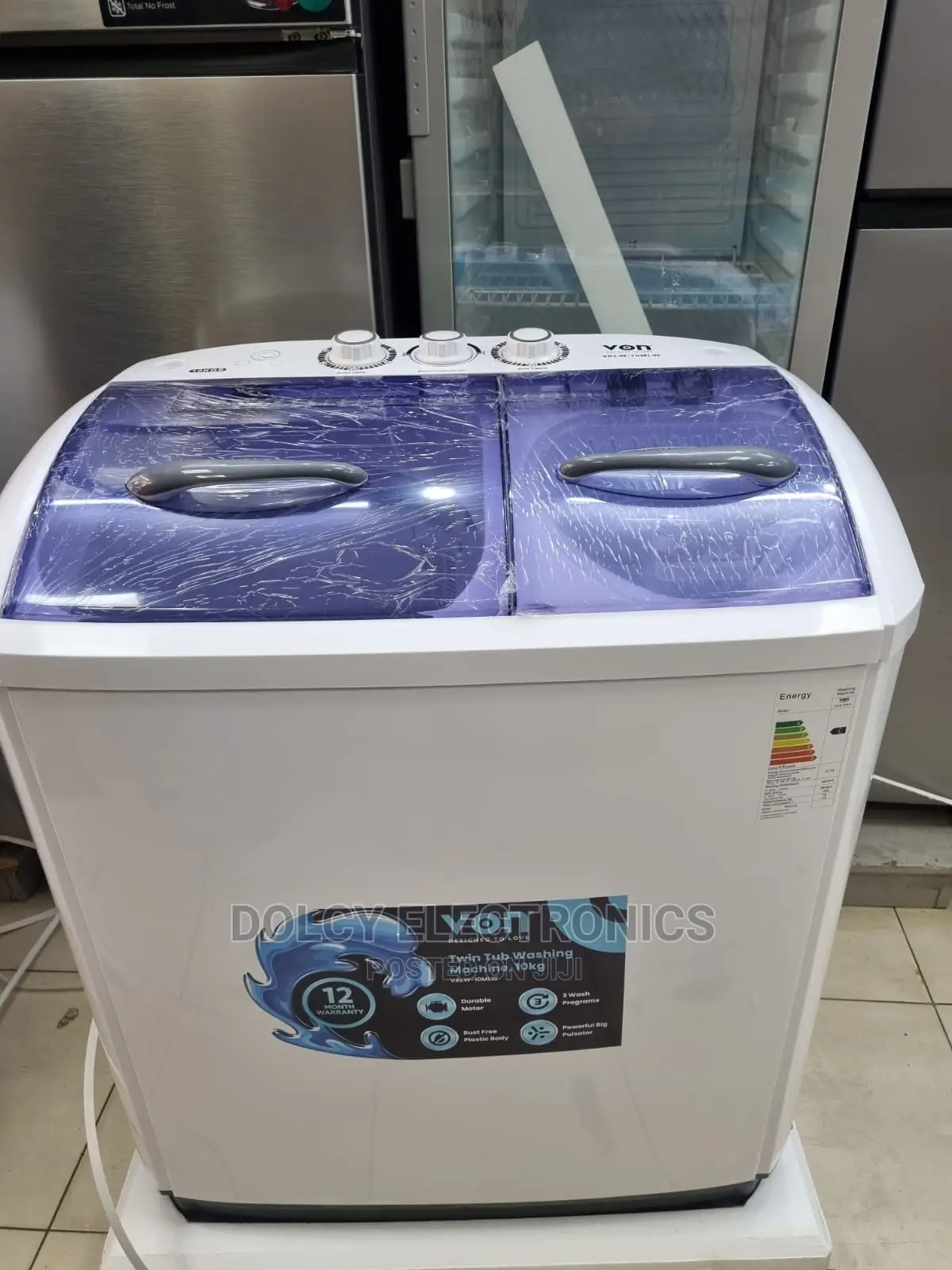VON VALW-10MLW Twin Tub 10KG Washing Machine, White