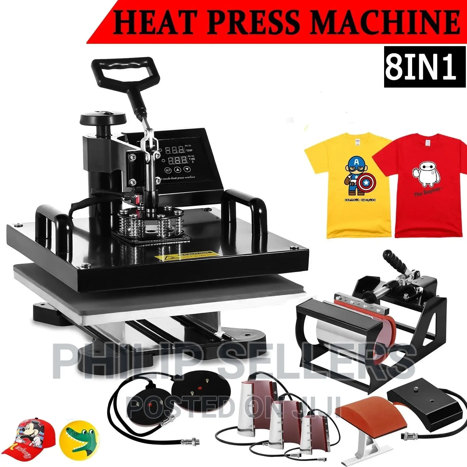 8 in 1 DIY Combo Mug T-Shirt Cap Heat Press Sublimation Mach