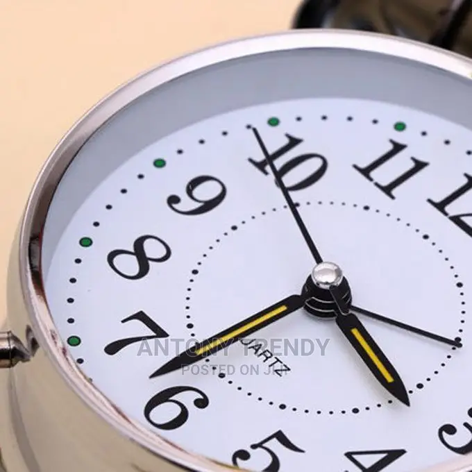 Silent Alarm Clock Loud Quartz Analog Silver