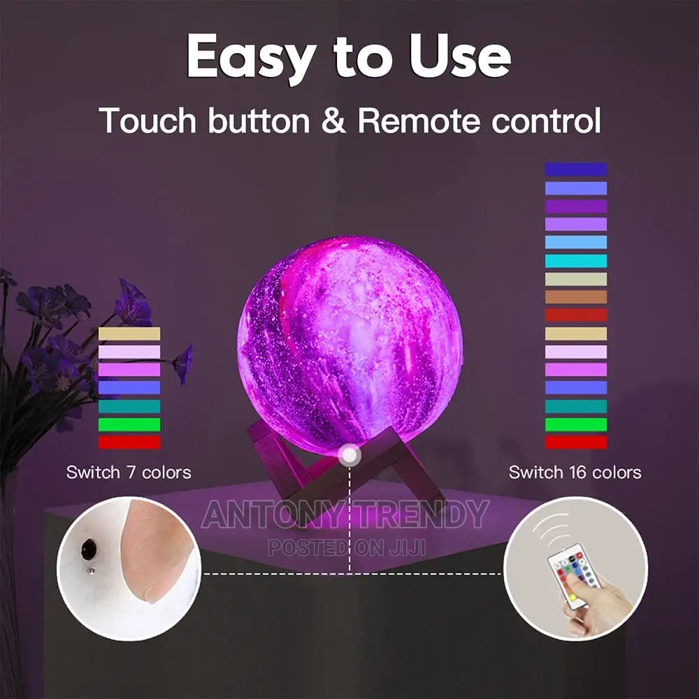 Colors LED Night Light 3D Printing Moon Light