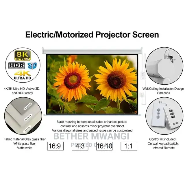 Electric Motorised Rool Down Projector Screen (HDTV)