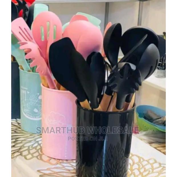 Silicon Spoon Set Black Beigr or Khaki Grey Lihgt Green