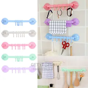 Simple 6 Hooks Hanger Which Sticks by Suction