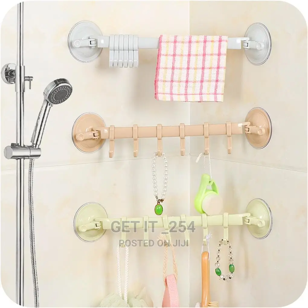 Simple 6 Hooks Hanger Which Sticks by Suction